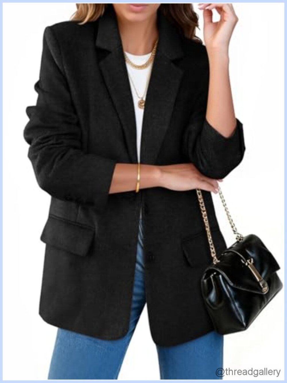 Woolen Blazer Jacket Long Sleeve Notch Lapel Open Front Work Office